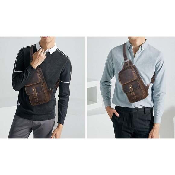✨Le'aokuu Men Brown Casual Travel Hiking Chest Bag Rig One Shoulder Strap Bags - Picture 7 of 7